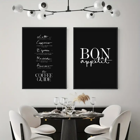 Set de 2 affiches en toile BON APPETIT & GUIDE COFFEE