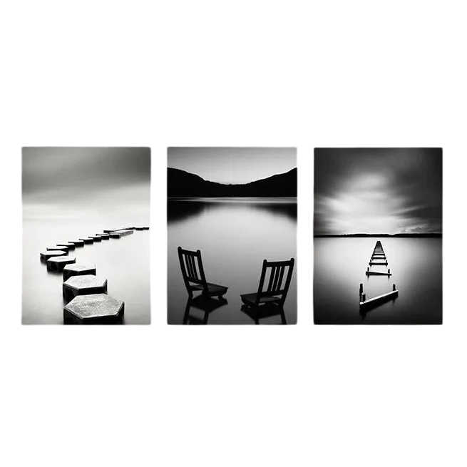 Affiche en toile noir et blanc AU BORD DU LAC