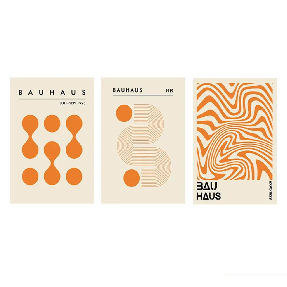 Set de 3 affiches en toile BAUHAUS ORANGE