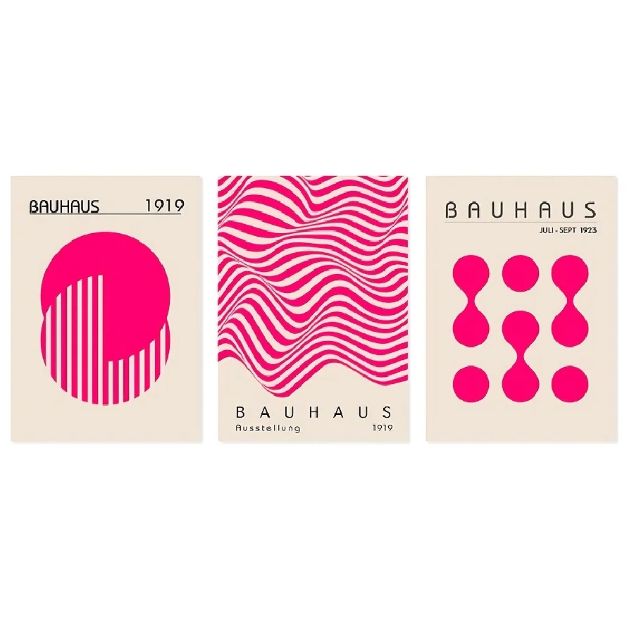 Set de 3 affiches en toile BAUHAUS ROSE