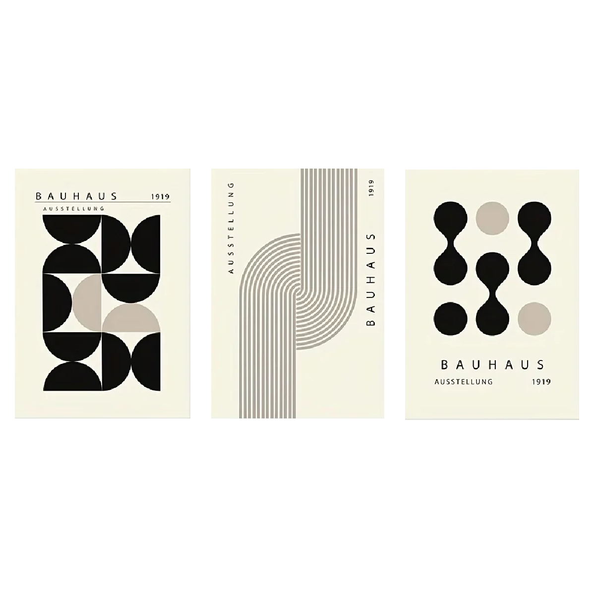 Set de 3 affiches en toile BAUHAUS NOIR ET BLANC MODERN GEOMETRIQUE MINIMALISTE