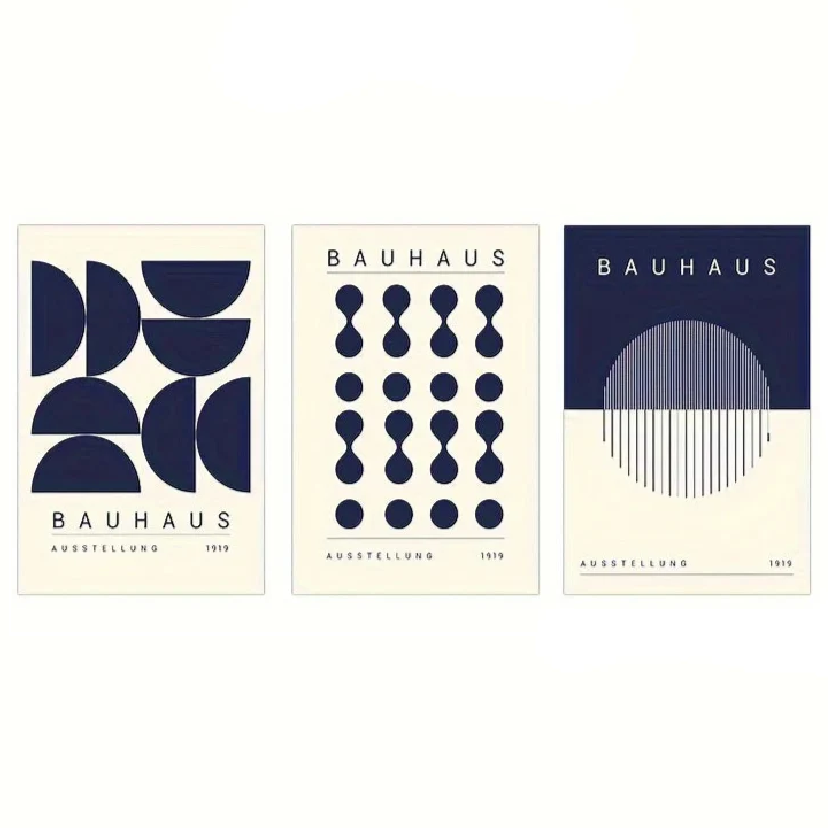 Set de 3 affiches en toile BAUHAUS  BLEU GEOMETRIQUE