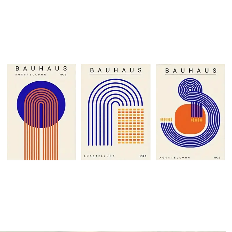 Set de 3 affiches en toile BAUHAUS BLEU ABSTRAIT