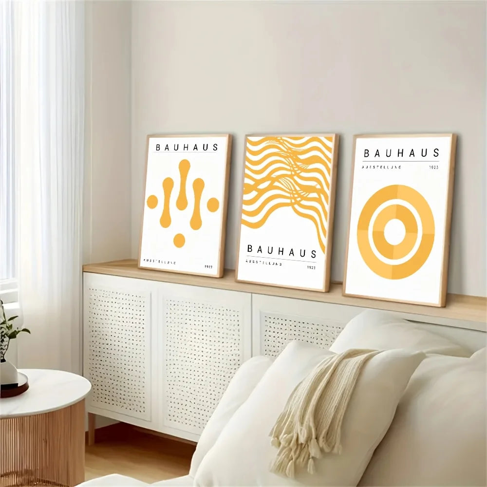 Set de 3 affiches en toile BAUHAUS YELLOW MINIMALISTE