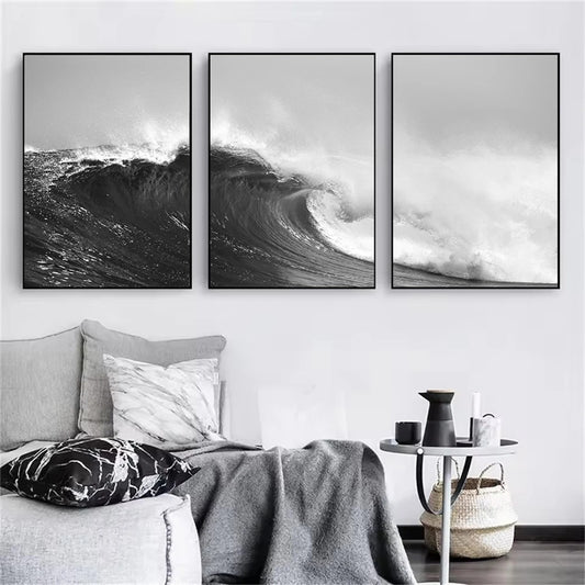 Set de 3 affiches en toile OCEAN WAVES