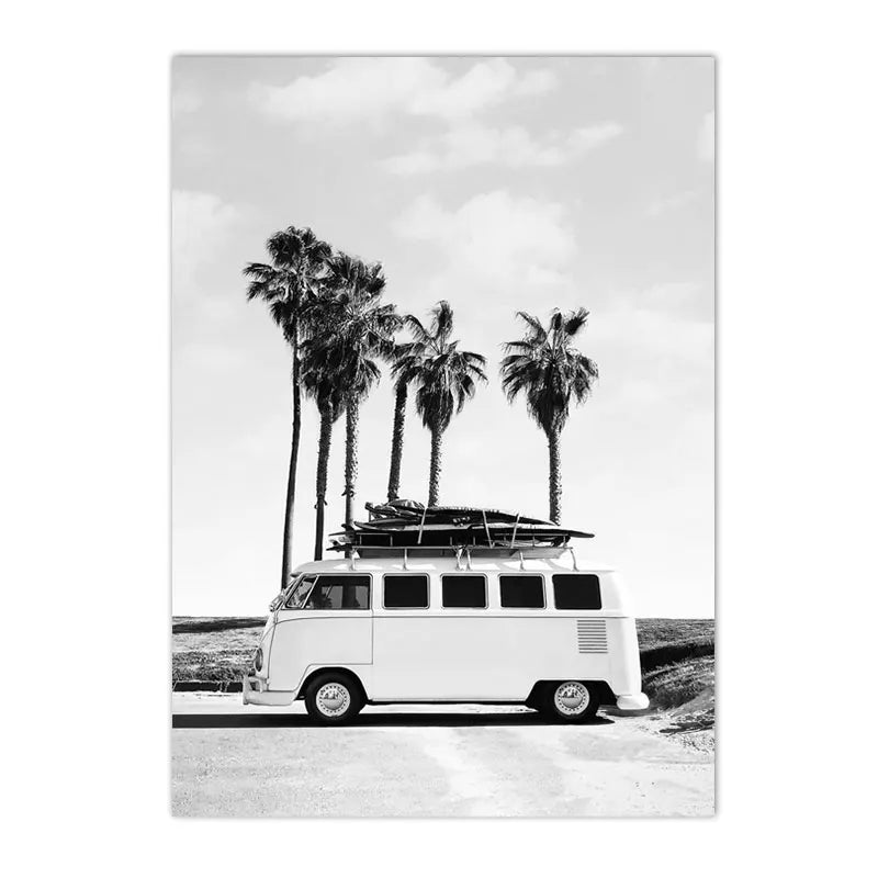 Affiche en toile noir et blanc SURFING BUS