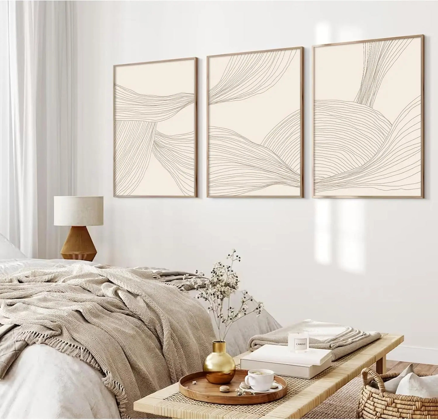 Set de 3 affiches en toile abstraite BEIGE AVA