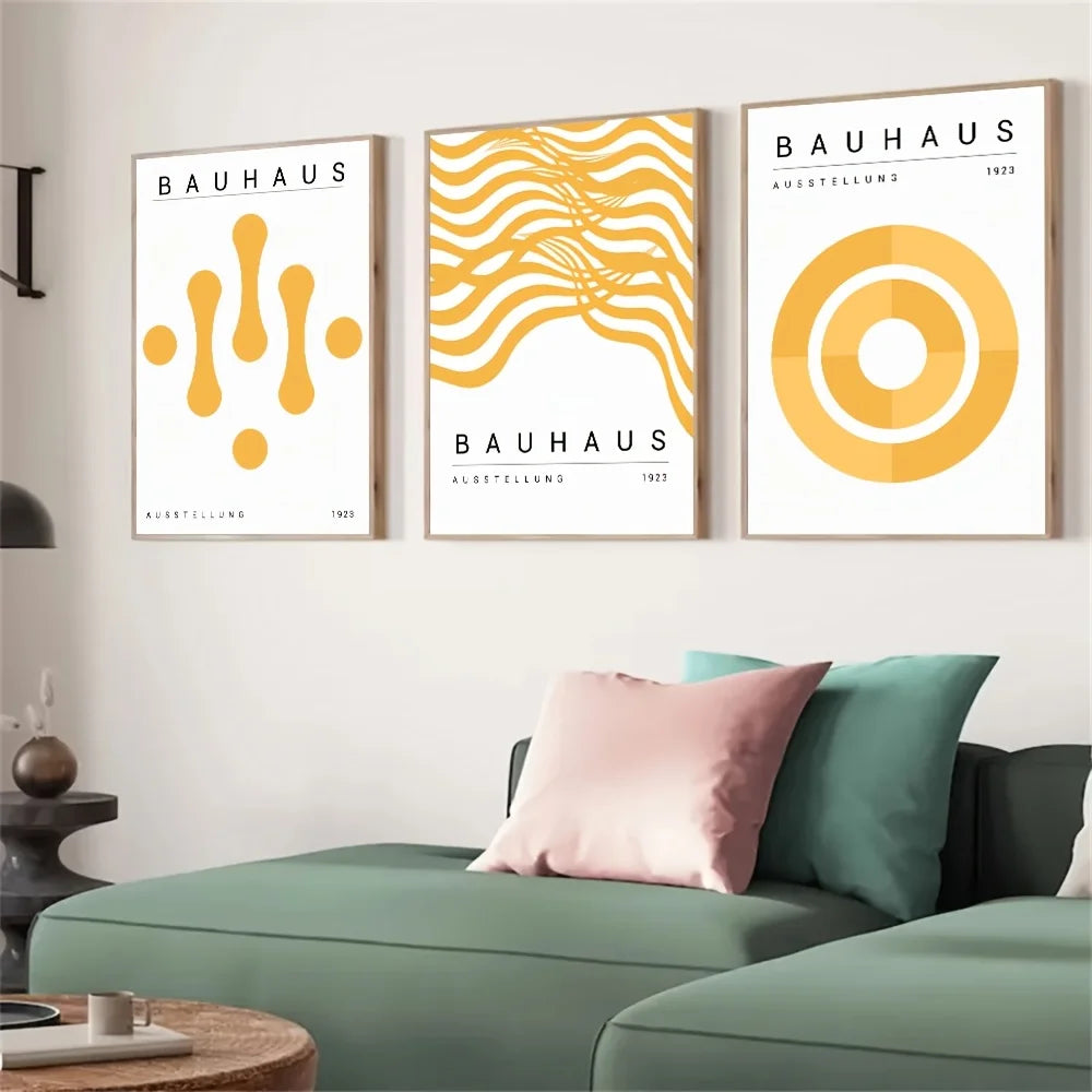 Set de 3 affiches en toile BAUHAUS YELLOW MINIMALISTE