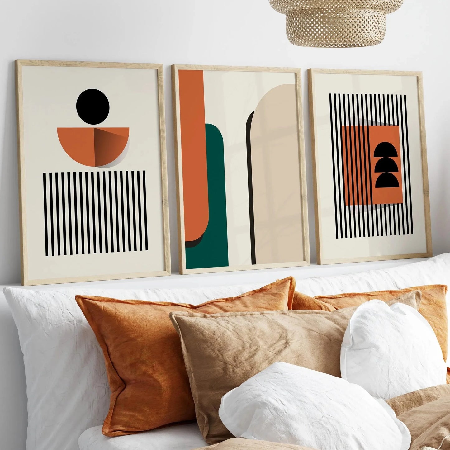 Set de 3 affiches en toile inspiration BAUHAUS BOHEME GEOMETRIQUE