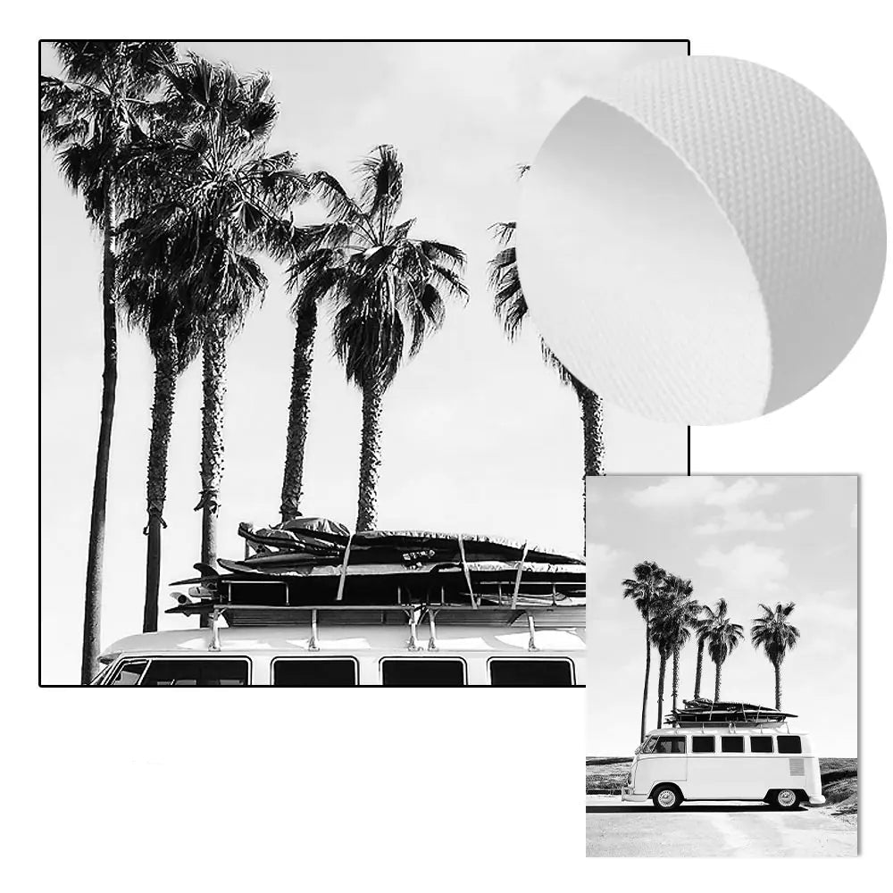 Affiche en toile noir et blanc SURFING BUS
