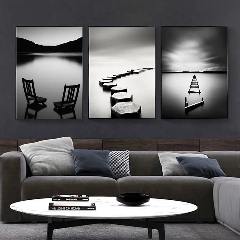 Affiche en toile noir et blanc AU BORD DU LAC