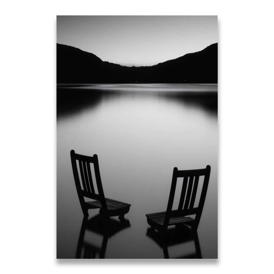 Affiche en toile noir et blanc AU BORD DU LAC