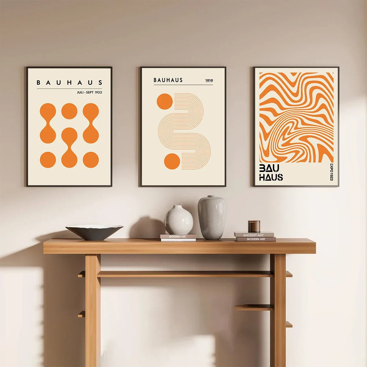 Set de 3 affiches en toile BAUHAUS ORANGE