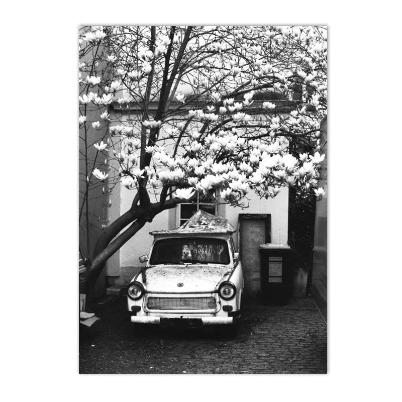 Affiche en toile noir et blanc SURFING BUS