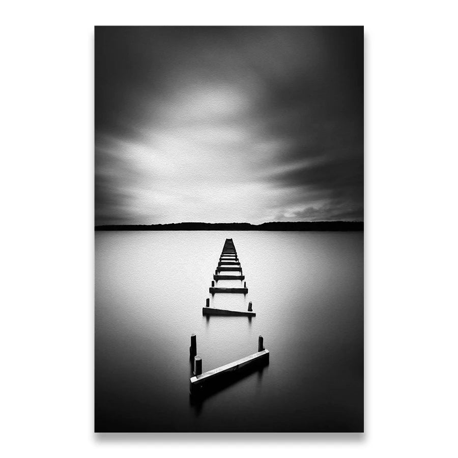 Affiche en toile noir et blanc AU BORD DU LAC
