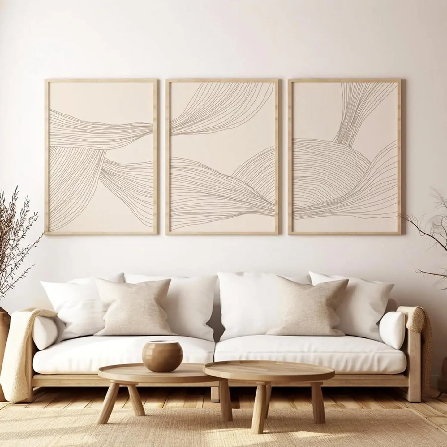 Set de 3 affiches en toile abstraite BEIGE AVA