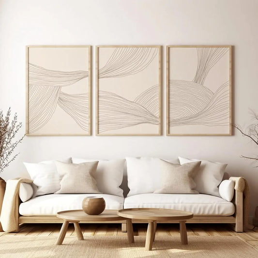 Set de 3 affiches en toile abstraite BEIGE AVA