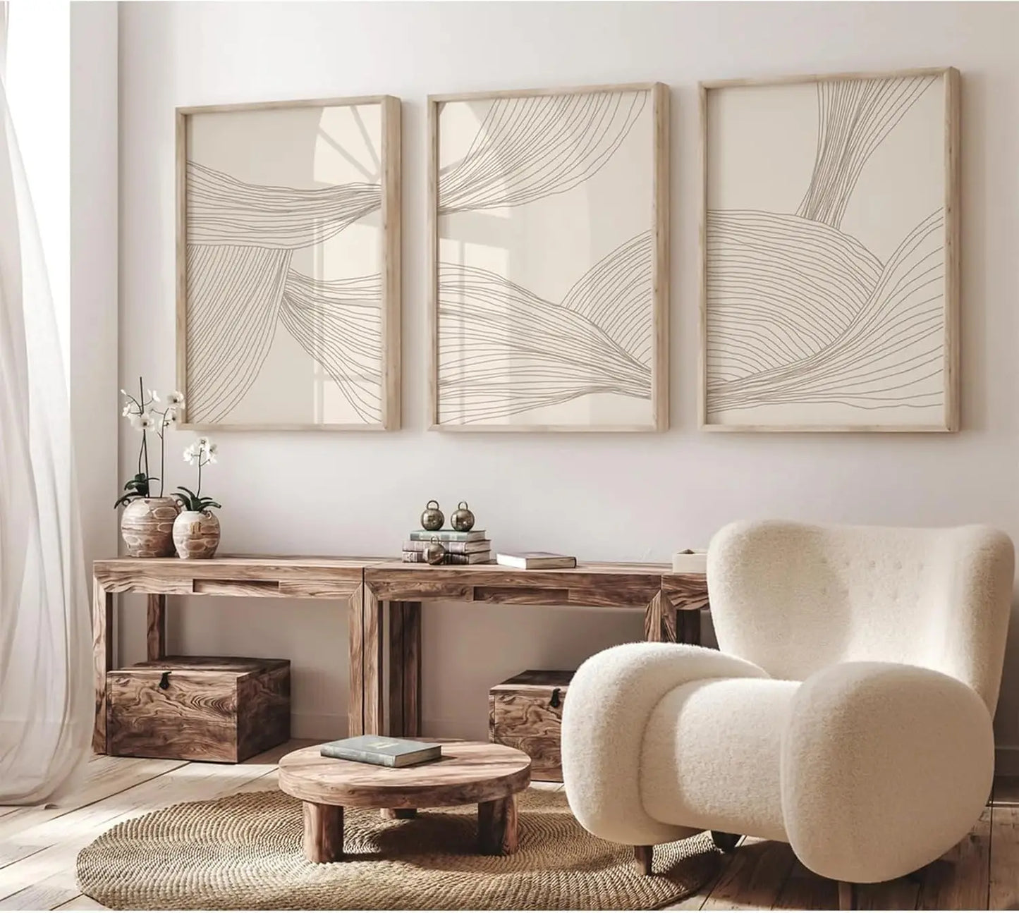 Set de 3 affiches en toile abstraite BEIGE AVA