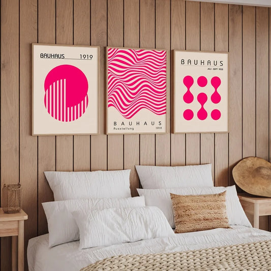 Set de 3 affiches en toile BAUHAUS ROSE