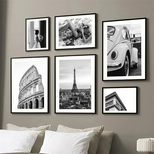Affiche en toile noir et blanc PARIS ROME
