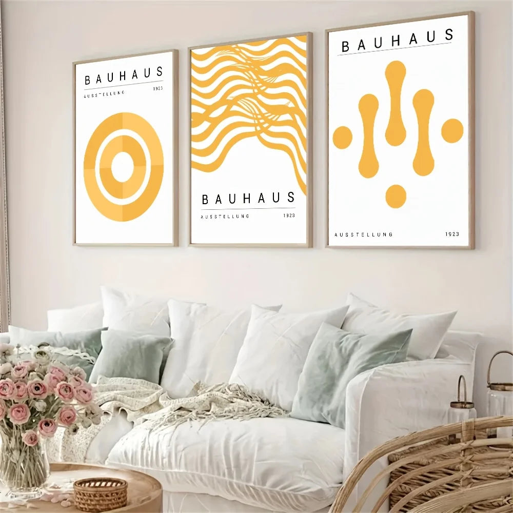Set de 3 affiches en toile BAUHAUS YELLOW MINIMALISTE