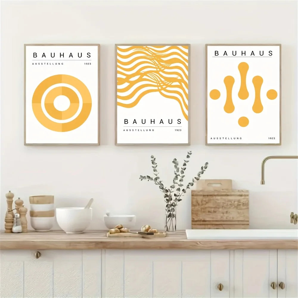 Set de 3 affiches en toile BAUHAUS YELLOW MINIMALISTE