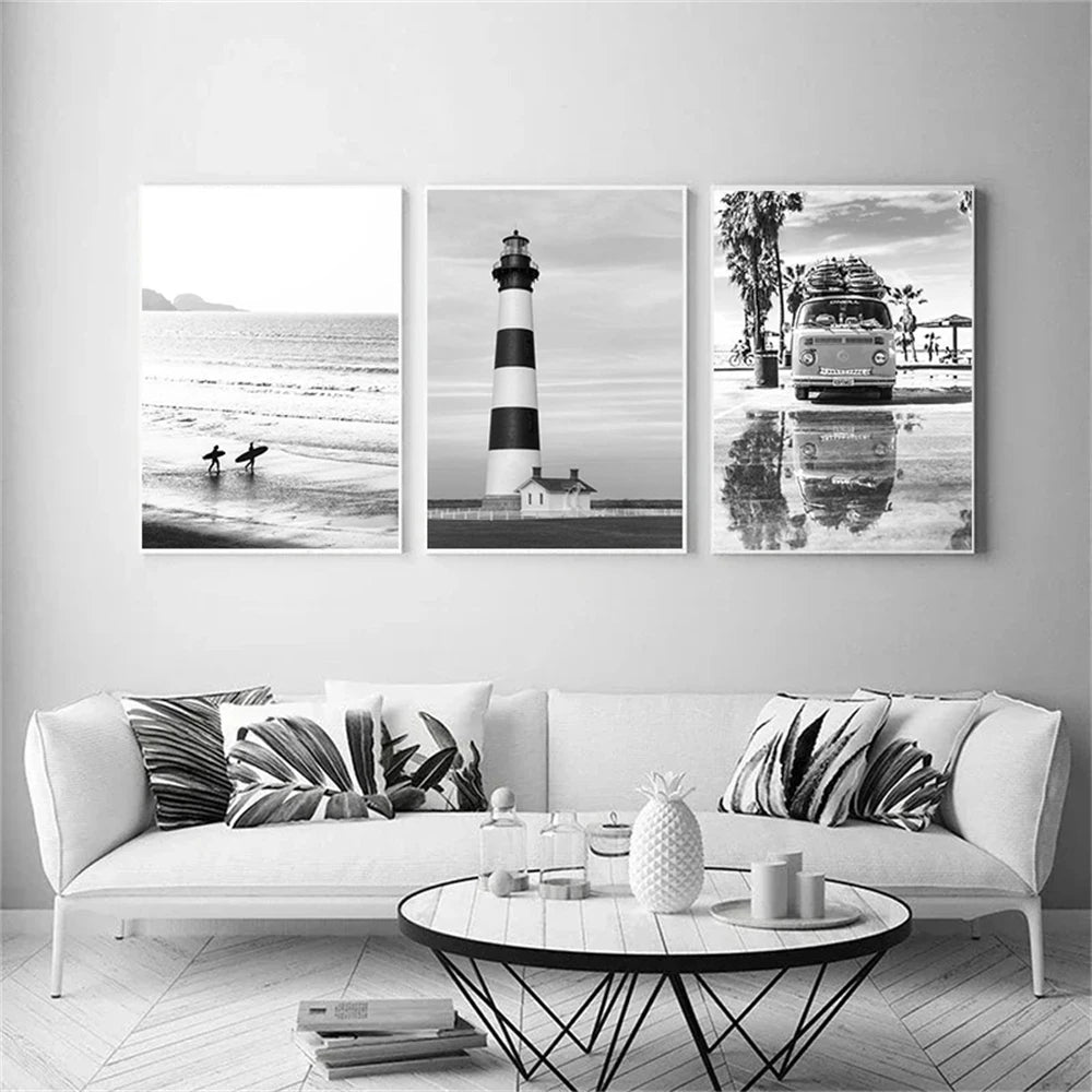 Affiche en toile noir et blanc SURFING BUS