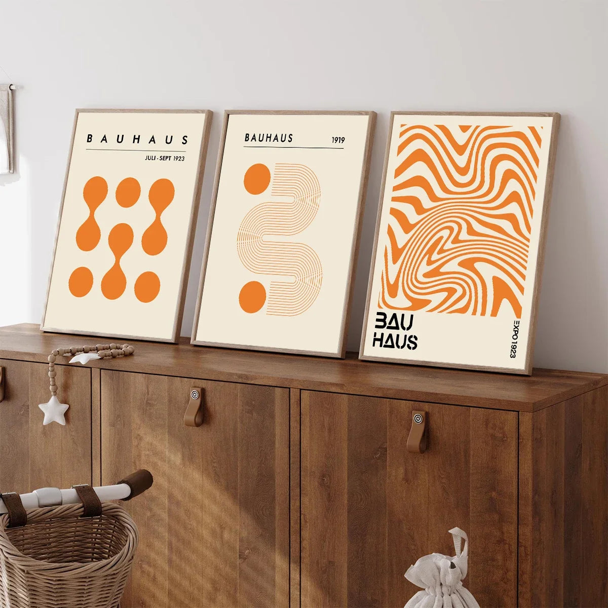 Set de 3 affiches en toile BAUHAUS ORANGE