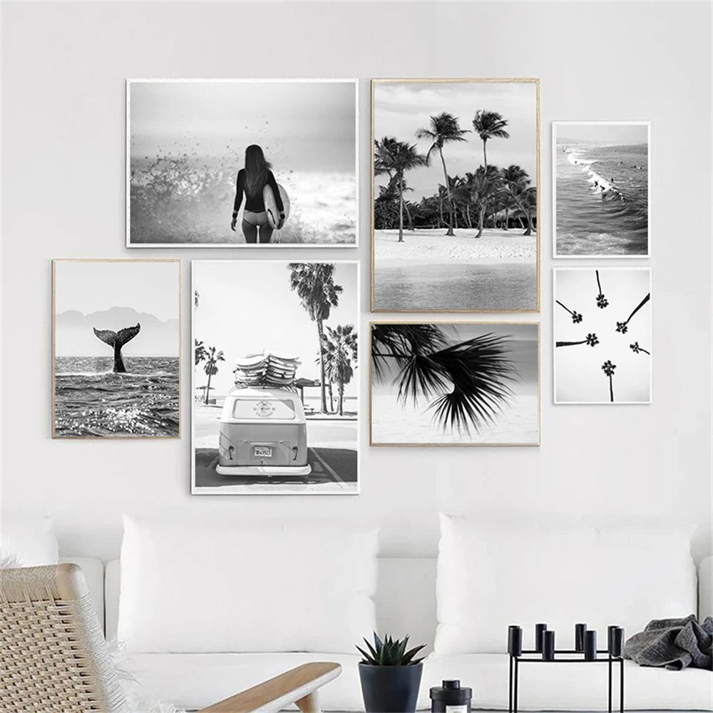 Affiche en toile noir et blanc SURFING BUS
