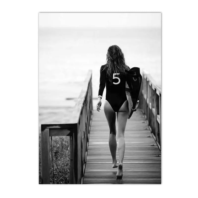 Affiche en toile noir et blanc SURFING BUS