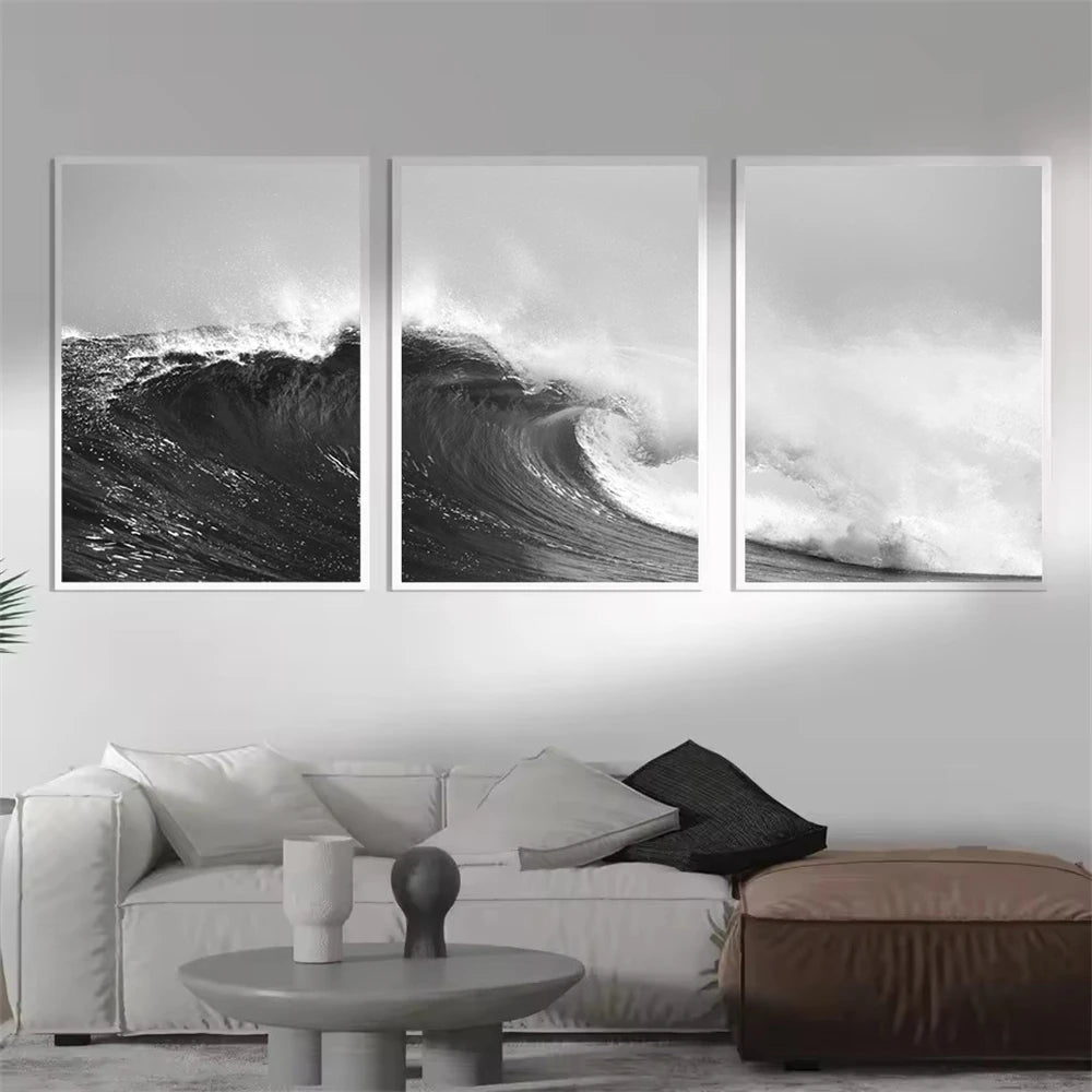 Set de 3 affiches en toile OCEAN WAVES