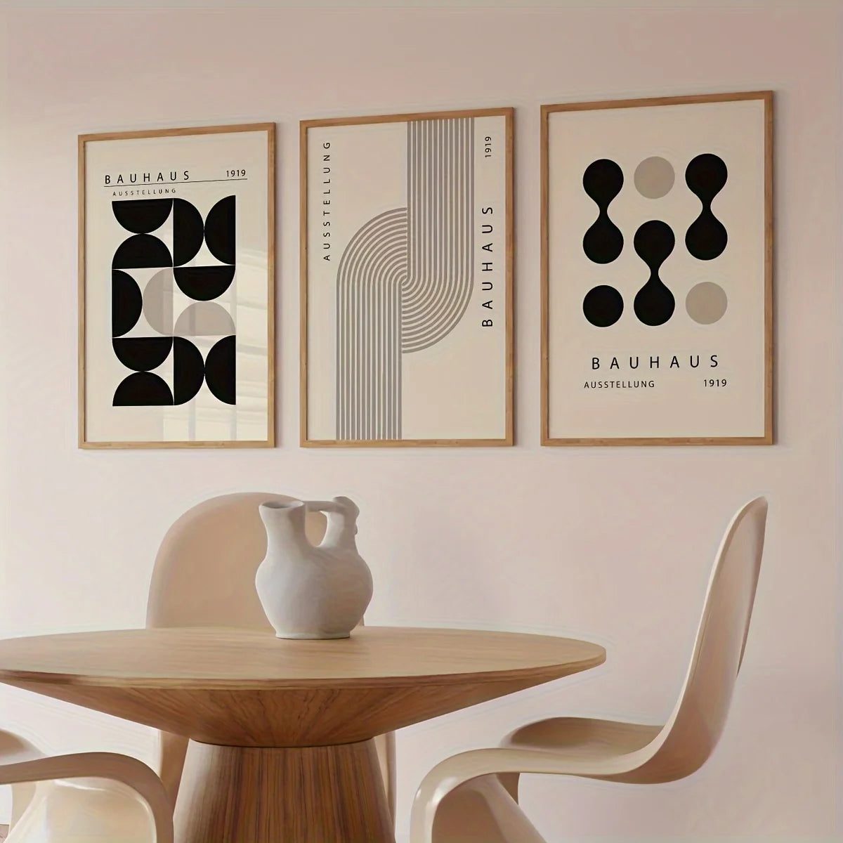 Set de 3 affiches en toile BAUHAUS NOIR ET BLANC MODERN GEOMETRIQUE MINIMALISTE