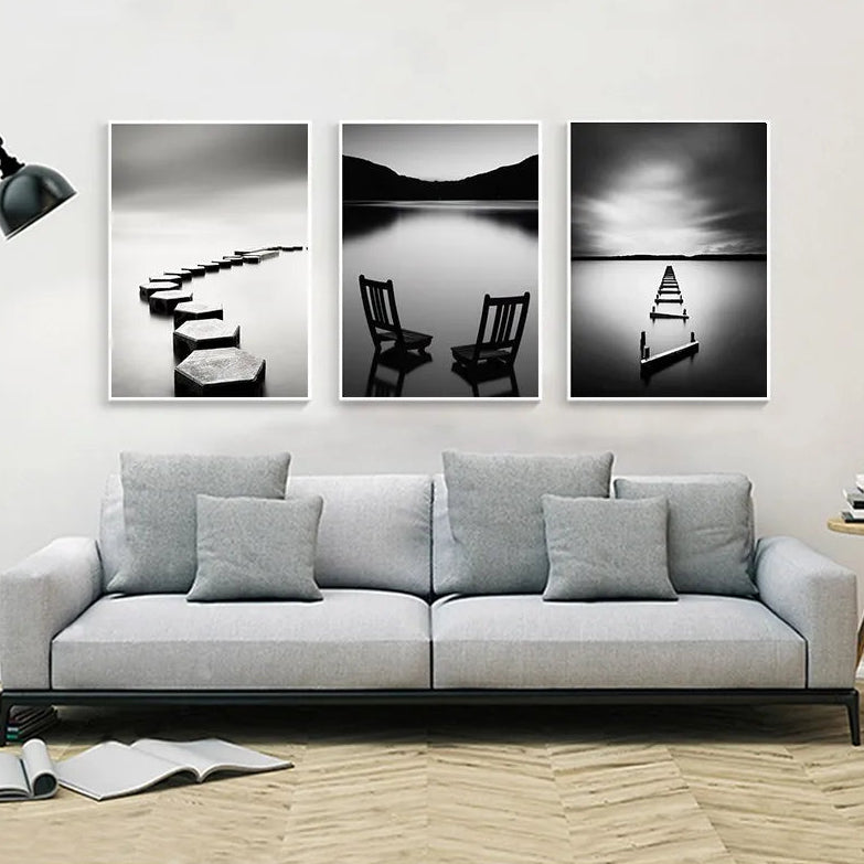 Affiche en toile noir et blanc AU BORD DU LAC