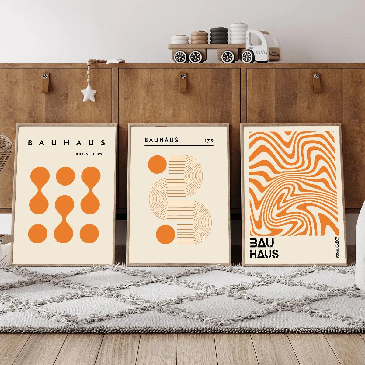 Set de 3 affiches en toile BAUHAUS ORANGE