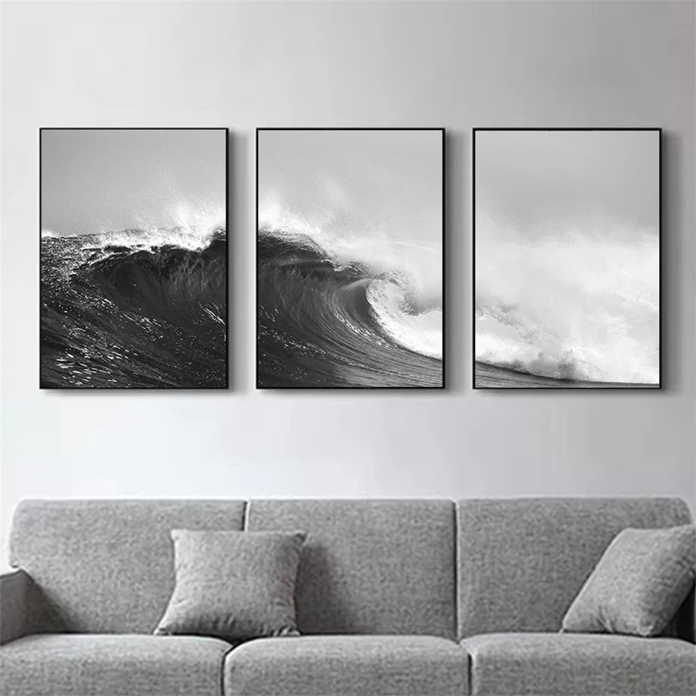 Set de 3 affiches en toile OCEAN WAVES