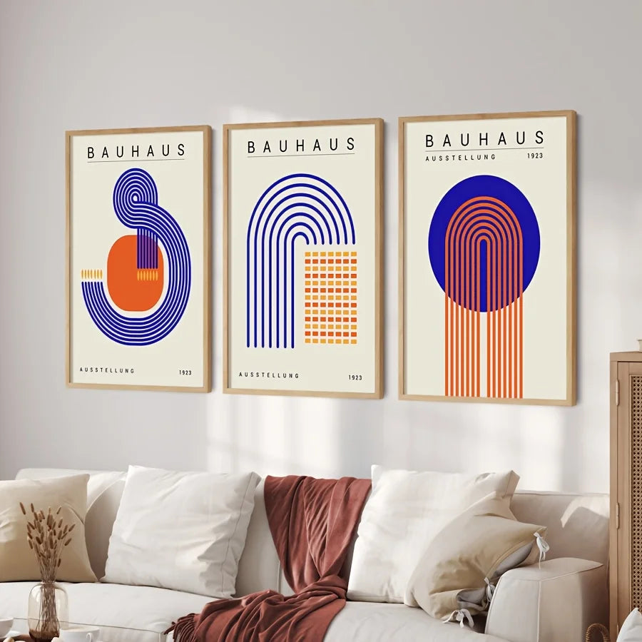 Set de 3 affiches en toile BAUHAUS BLEU ABSTRAIT