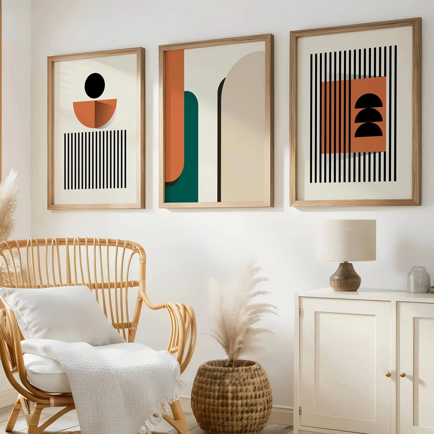 Set de 3 affiches en toile inspiration BAUHAUS BOHEME GEOMETRIQUE