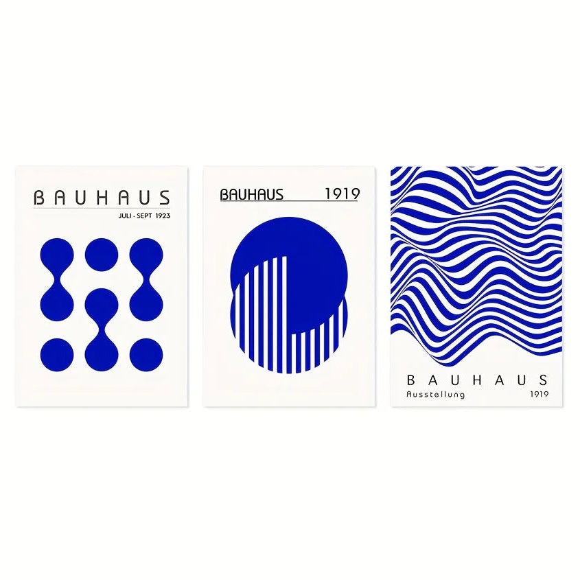 Set de 3 affiches en toile BAUHAUS RETRO BLEU