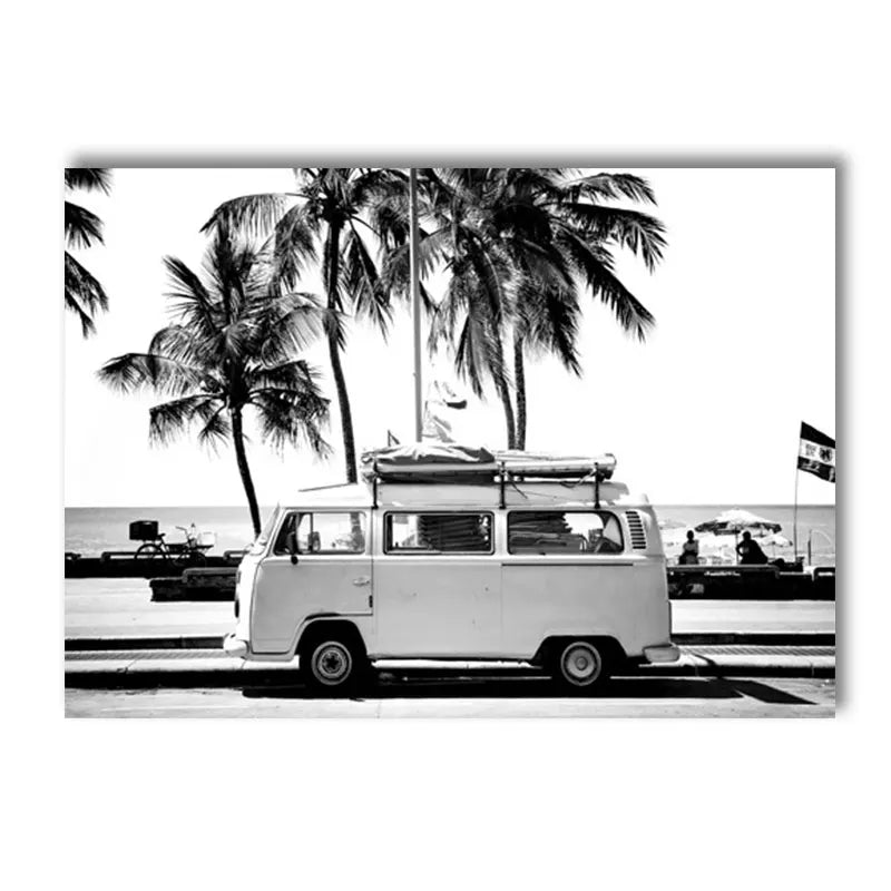 Affiche en toile noir et blanc SURFING BUS