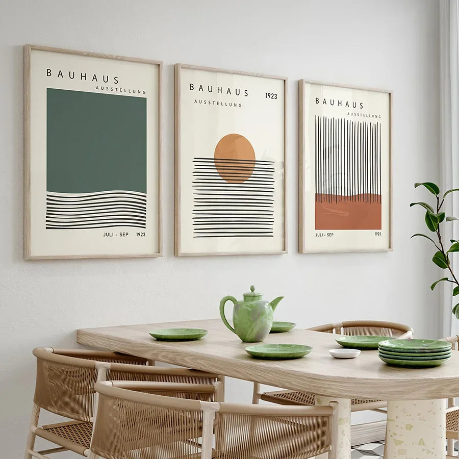 Set de 3 affiches en toile BAUHAUS GEOMETRIQUE MODERNE