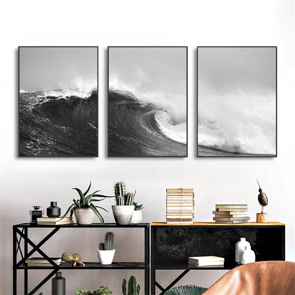 Set de 3 affiches en toile OCEAN WAVES