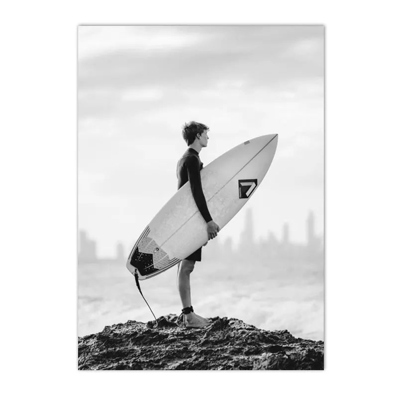 Affiche en toile noir et blanc SURFING BUS