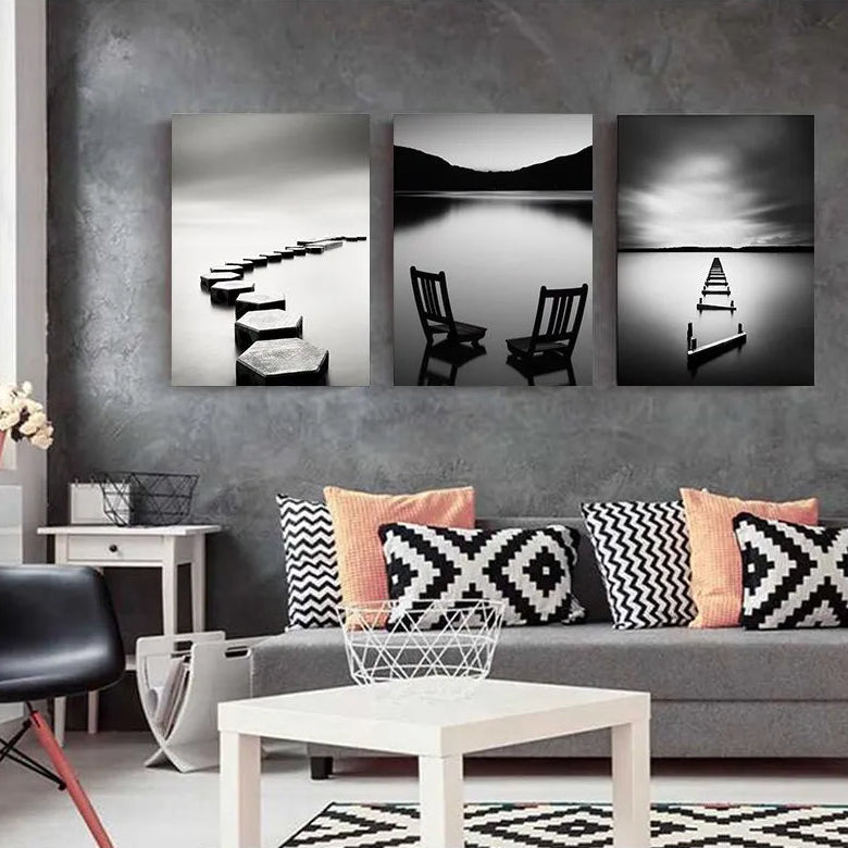 Affiche en toile noir et blanc AU BORD DU LAC