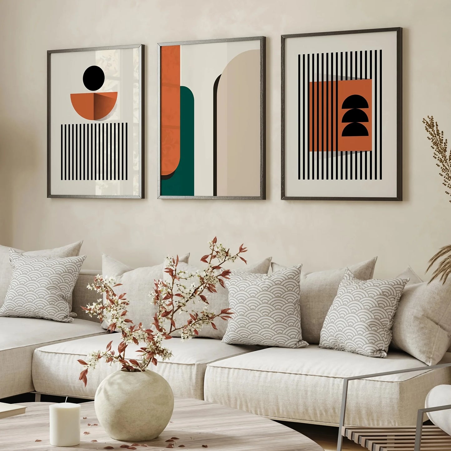 Set de 3 affiches en toile inspiration BAUHAUS BOHEME GEOMETRIQUE