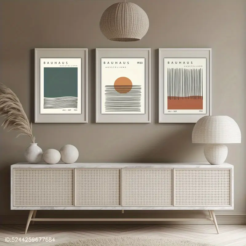 Set de 3 affiches en toile BAUHAUS GEOMETRIQUE MODERNE