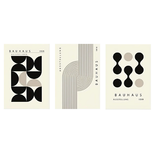 Set de 3 affiches en toile BAUHAUS NOIR ET BLANC MODERN GEOMETRIQUE MINIMALISTE