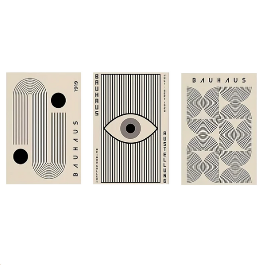 Set de 3 affiches en toile BAUHAUS BEIGE ET NOIR OEIL