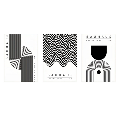 Set de 3 affiches en toile BAUHAUS GEOMETRIQUE NOIR ET BLANC