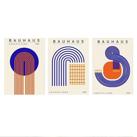 Set de 3 affiches en toile BAUHAUS BLEU ABSTRAIT