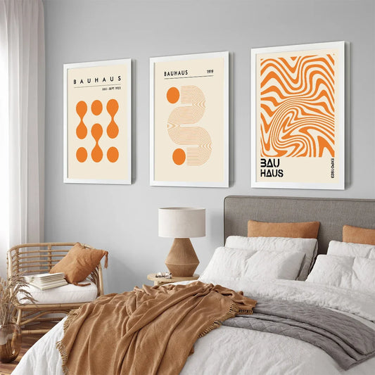 Set de 3 affiches en toile BAUHAUS ORANGE